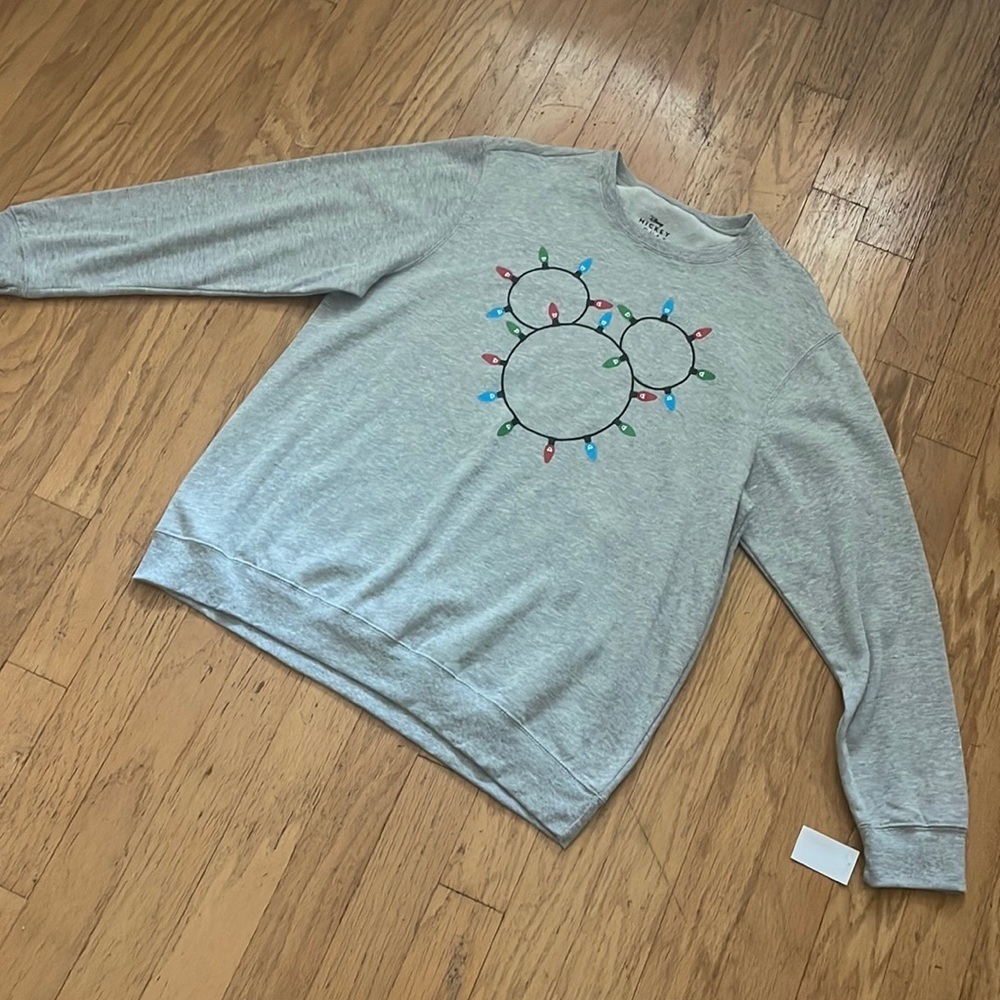 Disney Mickey Mouse Unisex Gray Fleece Sweater Christmas Lights